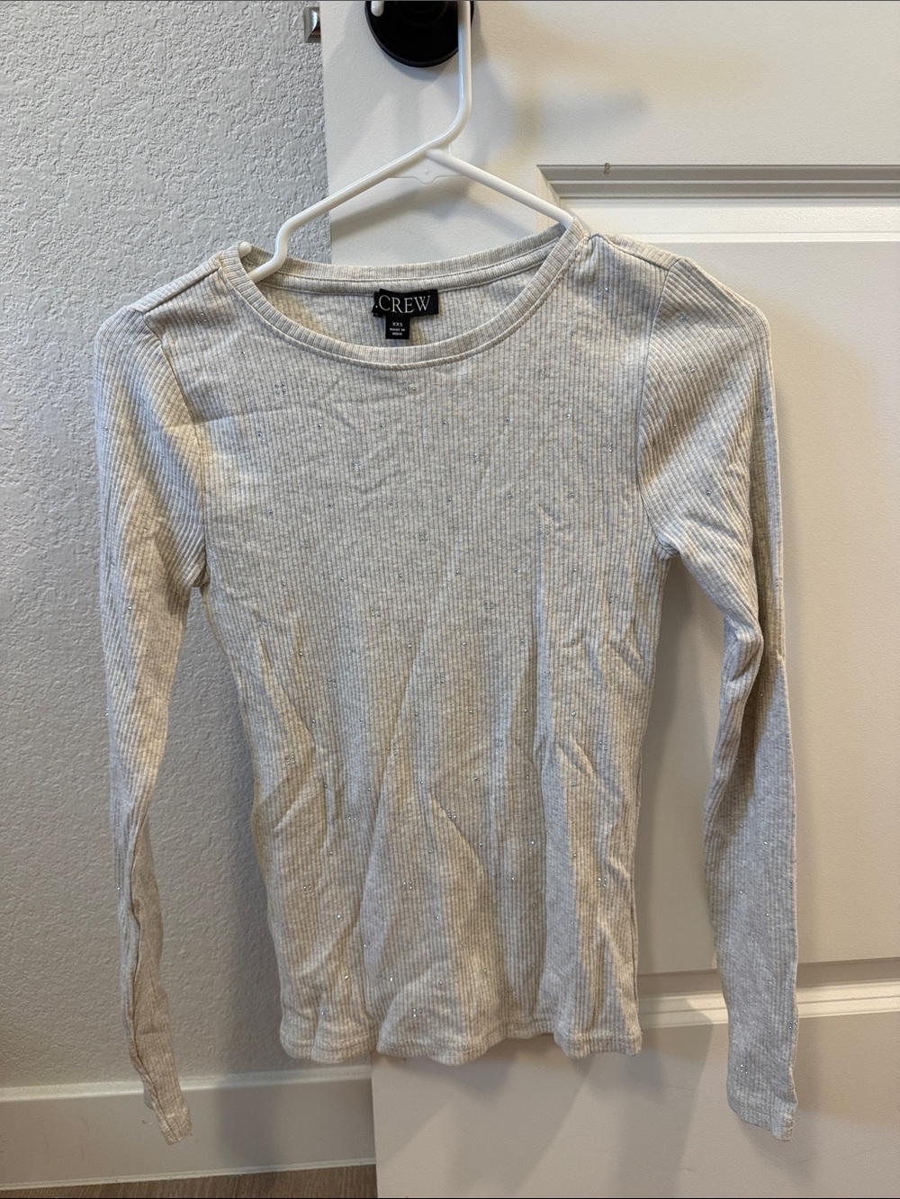 J. Crew Heather Light Gray Ribbed Crewneck Sweater